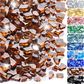 RUOJAS 10 Pounds Fire Glass 1/2 Inch High Reflective Tempered Firepit Glass Rocks for Fireplace, Fire Pit Table, Fire Bowl and Landscaping (Amber)