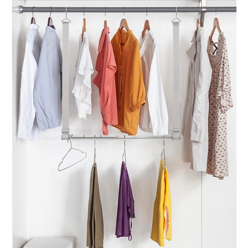 STORAGE MANIAC Hanging Closet Rod, Adjustable Width and Height Closet