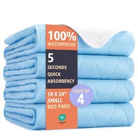 Soft and Lofty Washable Underpads - Heavy Absorbency, Waterproof Reusable Incontinence Pads for Pets, Crib, Couch, Sofa, Chair, Bassinet, Car Seat (Blue, 18 x 24 Inches, Pack of 4)