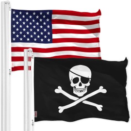UD_G128 Combo Pack: USA American Flag & Pirate Jolly Roger Bones Flag 3x5 FT Printed 150D Polyester