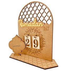 Ramadan Advent Calendars Wood Eid Mubarak Countdown Calendars Tracker Date for Kids Gift DIY 2025 Arabic Muslim Islamic Holiday Table Home Decorations Count Down Calendar (L-2)