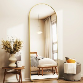 65"x 22" Arched Full-Length Mirror with Rectangular Corners, Large Wall-Mounted or Leaning Floor Gold Mirror for Bedroom, Living Room, Entryway, and Dressing Room Décor, Modern Full Body Mirror