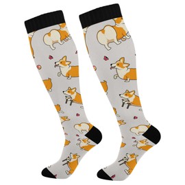 Wusikd Cute Corgi Compression Socks for Women and Men Circulation Butterfly Long Socks for Athletic Running 1