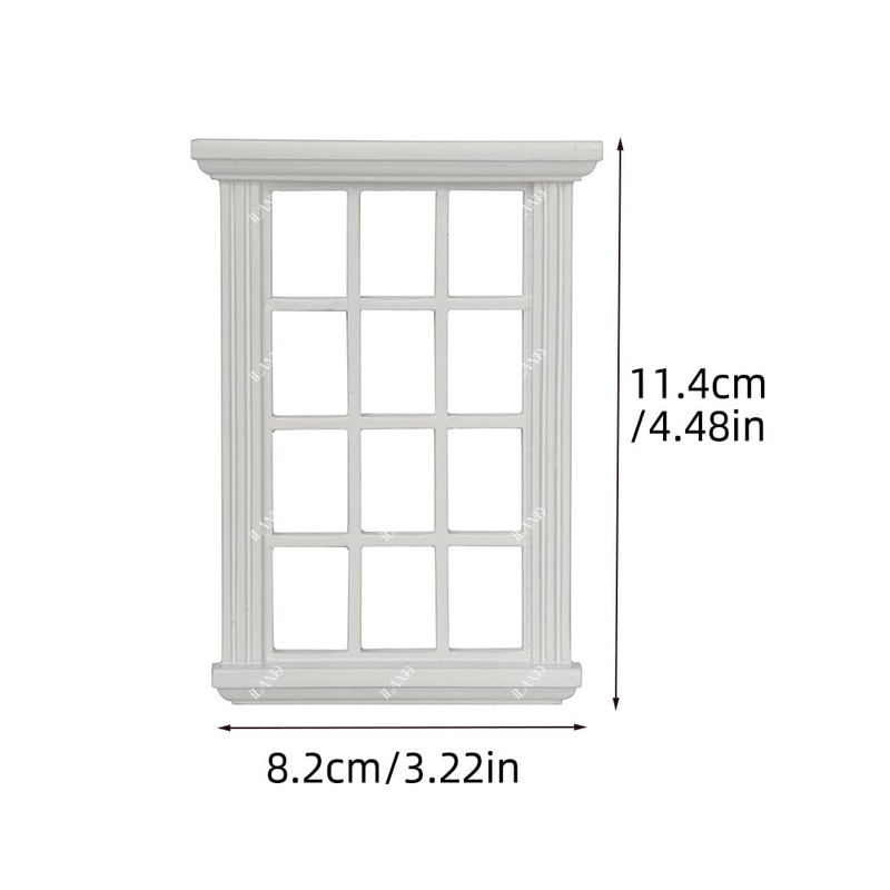 iLAND Dollhouse Windows Classic White Square Grid Frame w/Acrylic Panels,