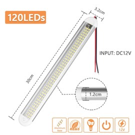 URAQT 120 LED Interior Lighting, Pack of 4 12 V LED Strip 1600 LM 8 W DC LED Interior Light Strip with 4 Extension Cables Y Switch Car LED for Car Motorhome Van Bus Caravan Boat Kitchen Bathroom Bar