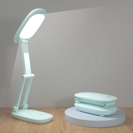 Akejrym LED Desk Lamp for Office Home & Battery Operated Lamp Rechargeable Lamp Foldable & Portable Light, [2-Fold Bracket] 3 Brightness Dimmable Small Desk Lamp Wireless Reading Lamp (Green)