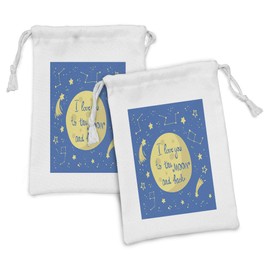 Ambesonne I Love You Fabric Pouch Set of 2, Comet Astronomical Feelings in Shooting Star Space Cosmic Orbit Concept, Small Drawstring Bag for Toiletries Masks and Favors, 9" x 6", Yellow Violet Blue