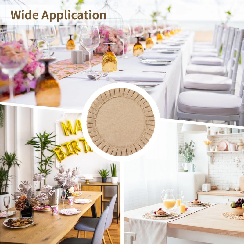 6 Pcs Round Burlap Placemats, 15 Inch Reusable Table Mats,