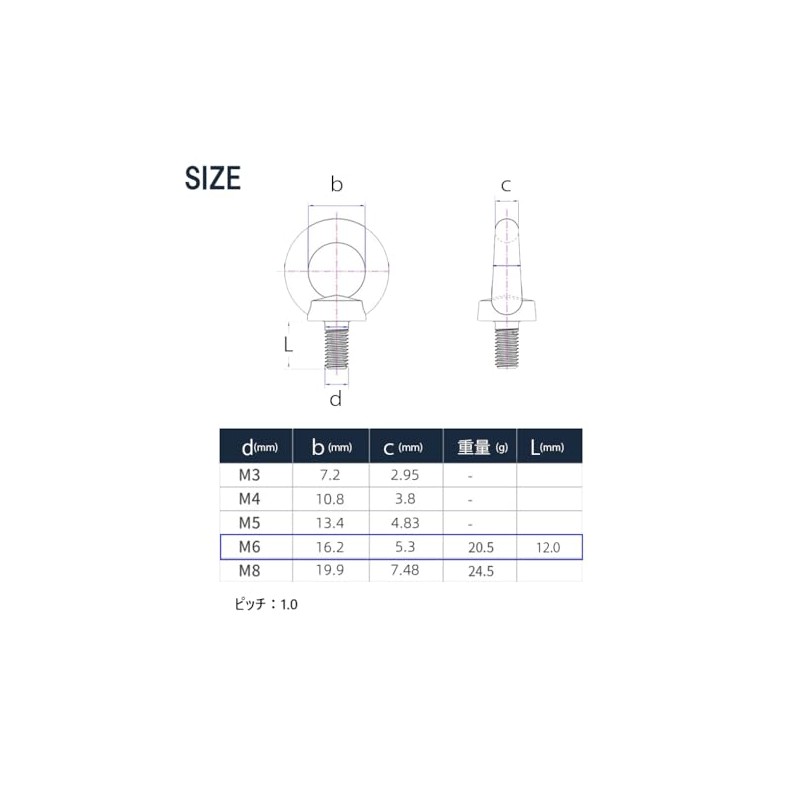 BLOOM SPIRITS Eye Bolt M6 304 Stainless Steel Black (2)