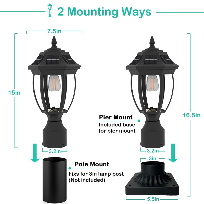 Jalarox Solar Post Lamp Lights, Dusk to Dawn Solar Post