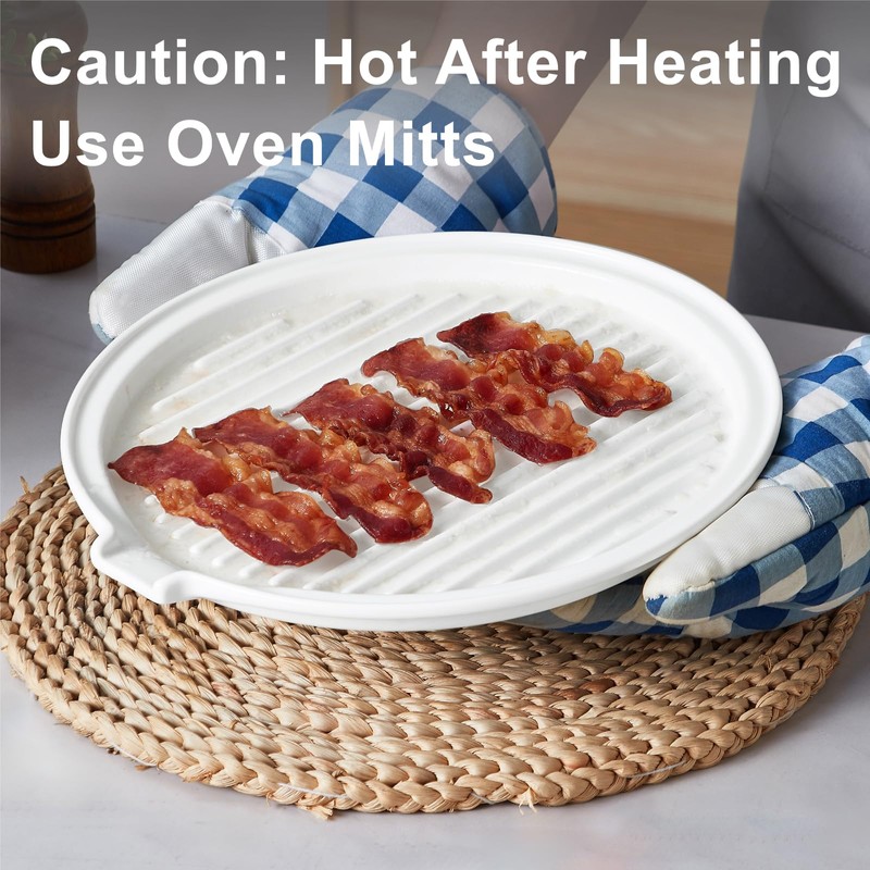 ONEMORE Microwave Bacon Tray Ceramic Bacon Cooker Meat Rack for