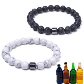 Glame Anti Alcohol Bracelet, Adjustable GM Bead Sobriety Bracelets Hemys Hematite Reduce the Urge to Drink Cravings Relieve Anxiety and Stress Jewelry for Men Women（Lava&White）