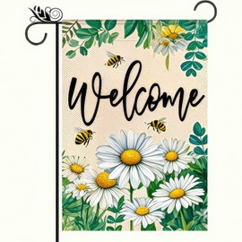 BlissYard Spring Garden Flag Outdoor Flag 12x18 Inch Polyester Welcome Design with Daisies and Bees Backdrop Double-Sided Outdoor Yard Flag Holiday Yard Flag for Garden Decor or Holiday Flags