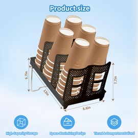 Coffee Cup Holder for Countertop Adjustable，Cup and Lid Dispenser with 3 Compartments，Paper/Disposable/Coffee Cup Organizer for Counter/Bathroom/Cabinets/Coffee Bar Accessories (Dual-Row Black)