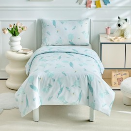 JHCHMX Toddler Duvet Cover and Pillowcase Set,Toddler Cot Bed Duvet Cover Set, Reversible Toddler Bedding Set For Boys Girls-Green Floral,120 X150 CM