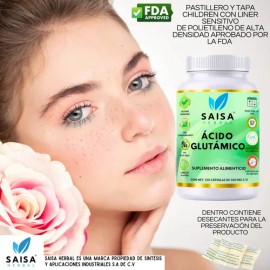 Ácido Glutámico 100 Puro  120 Cápsulas  Saisa Herbal  Suplemento Alimentcio  Suplemento para Memoria  Mejor concentración  Función cognitiva  Enfoque 