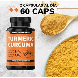 Turmeric Cúrcuma con Extracto de Raíz de Cúrcuma Estandarizada al 95% y Pimienta Negra al 95% - Suplementos con alta potencia y absorción - Alta Poten