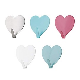 AKOAK 5 Pcs Simple and Creative Household Hook, Love Heart Stainless Steel Hook, Suitable for Bedroom, Kitchen, Bathroom, etc