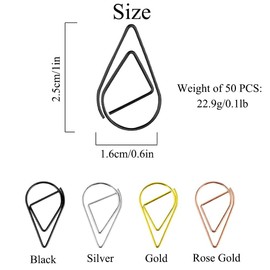 100 Pieces Metal Paper Clips Colorful Paperclips Drop-Shaped Paper Folder for Home School Office Supplies Crafts Bookmarks Silver