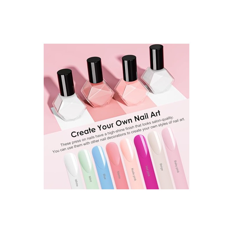 SXVME Uñas Postizas Rosas, Uñas Postizas Reutilizables de Invierno, Cortas,