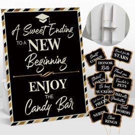 2025 Graduation Candy Buffet Signs Decorations, Black Gold Grad Party Candy Bar Signs Set Graduation Party Dessert Food Decorations