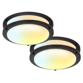 JULLISON 10 Inch LED Double Ring Flush Mount Ceiling Light Fixture, ETL, 5CCT Selectable 2700K-5000K, Dimmable 5%-100%,120VAC, 18W, 120W Eq, 1100lm, CRI>90, Brush Nickel, Damp Location(Twin Pack)