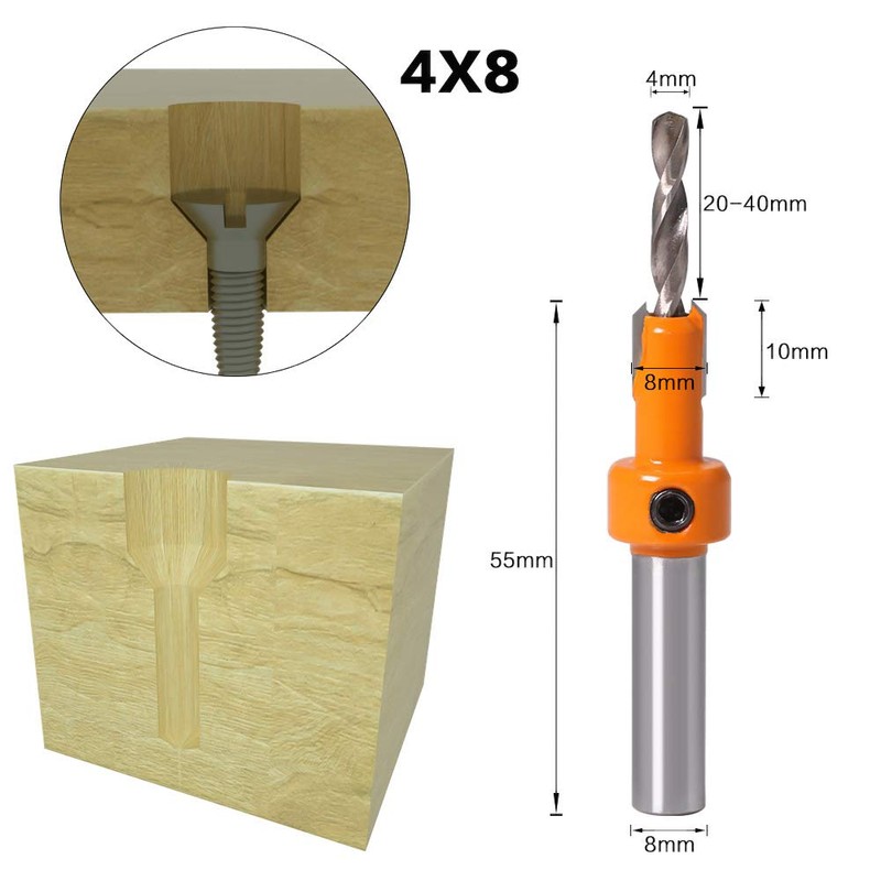 Heyu-Lotus 5 Pcs HSS Countersink Drill Bit Set, Woodworking Chamfer