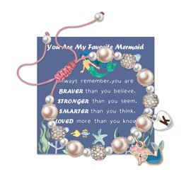 LINY Cute Mermaid Bracelet Pink Pearl and Rhinestone Bracelet Mermaid Gifts for Granddaughter Daughter Niece Christmas Birthday Gifts (Mermaid Bracelet- K)