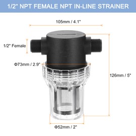 uxcell Pressure Washer Filter 1/2" NPT Female Thread, Inline Mesh Strainer Attachment, Outlet for Pipe Strainer, Stainless Steel Screen with Sealant Tape (Size:80 Mesh)