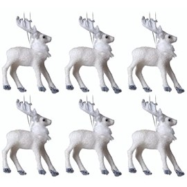 Gem Imports White Flock Reindeer Stag Christmas Tree Baubles Decorations (Set of 6)