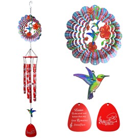 Eiryhope Memorial Wind Chimes with Wind Spinner, Hummingbird Wind Chime for Outside, 33" Decorative Windchime Outdoor Yard Decor Garden Decoration Housewarming/Sympathy/Hummingbird Gift for Women Men