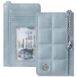 BOSTANTEN Credit Card Holder for Women RFID Leather Wallets Small Slim Keychain Wallet with ID Window, Blue
