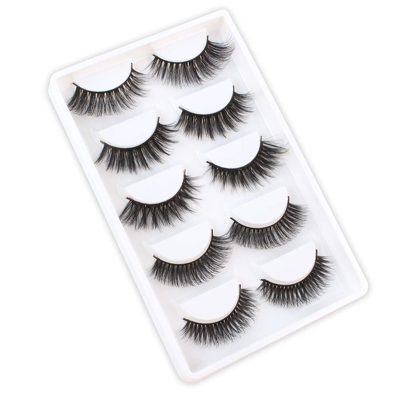 Lovrio 5 Pairs 3D Faux Mink False Eyelashes, Natural Fluffy