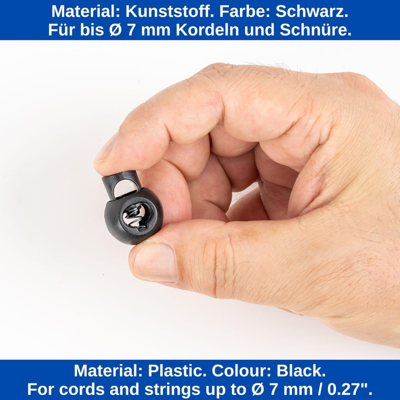 Cord Stopper, 1-Hole, Pack of 10, Black, for up to