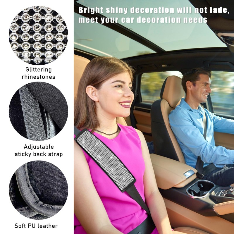 Sylvil 4PCS Bling Car Seat Belt Shoulder Pads, Soft PU