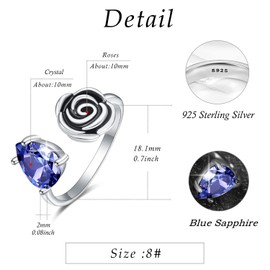 Rose Flower Ring Sterling Silver Adjustable Open Rings Birthstone Promise Ring Valentines Day Gifts For Women Teen Girls Her