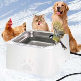 Large Heated Water Bowl for Outdoor Dog&Cat, Outside Animal Heated Waterer Bowl with Removable Stainless Bowl, Heated Pet Bowl No Freeze Waterer Dish for Rabbit, Chicken, Poultry, Squirrel