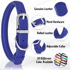 OOPSDOGGY Rolled Leather Dog Collar Soft Roll Collars for Small Medium Large Dogs Puppy (Blue, XXS, 7"-9")
