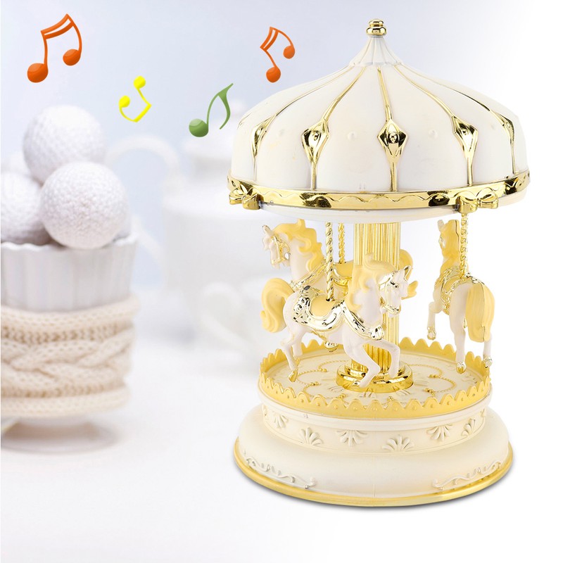 Plastic Romantic Three Horses Carousel Music Box Birthday Kids Anniversary