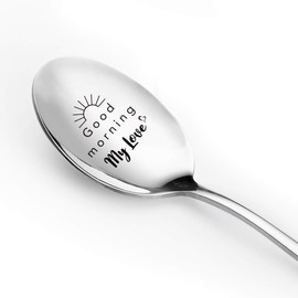 Best for Wife Husband Girlfriend Boyfriend, Good Morning My Love Spoon, Funny Spoon Engraved Stainless Steel, Tea Coffee Spoon, Perfect for Birthday/Valentine/Anniversary/Christmas
