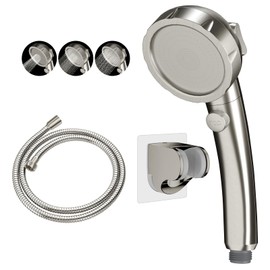 KAIYING Drill-Free High Pressure Handheld Shower Head with ON/OFF Switch, 3 Spray Modes - Brushed Nickel