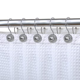 Utopia Alley Shower Rings, Double Shower Curtain Hooks for Bathroom, Rust Resistant Shower Curtain Hooks Rings, Crystal Design, Set of 12 (Chrome)