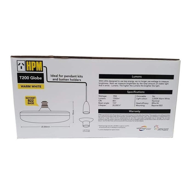 HPM 19W LED Warm White T Shape B22 Globe