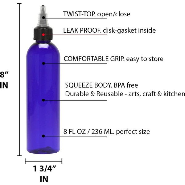 BRIGHTFROM Twist Top Applicator Bottles, 8 OZ, Squeeze Empty Plastic