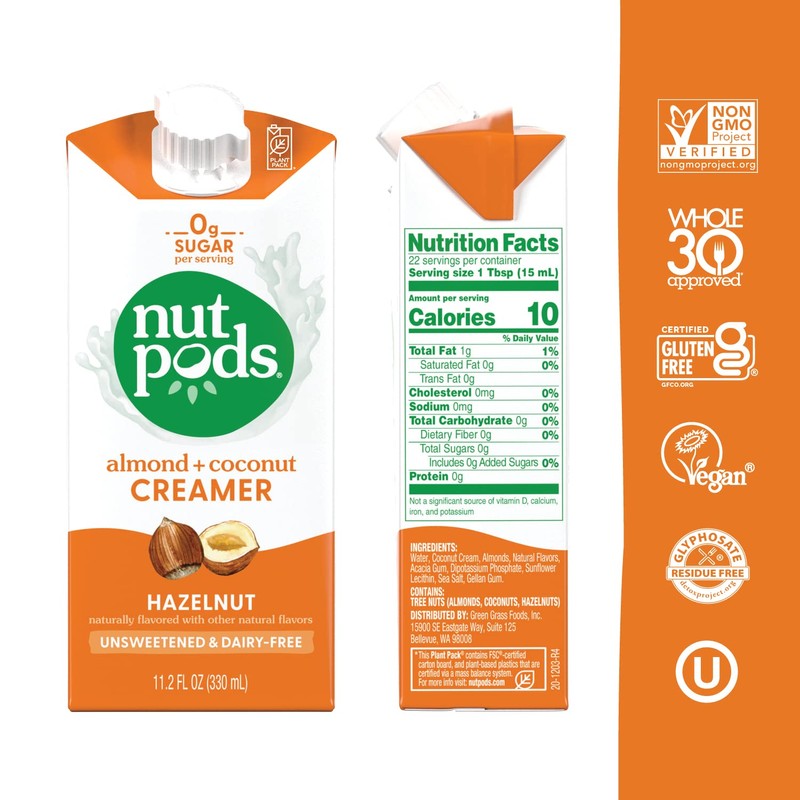 nutpods Hazelnut Creamer - Unsweetened Non Dairy Creamer Made from