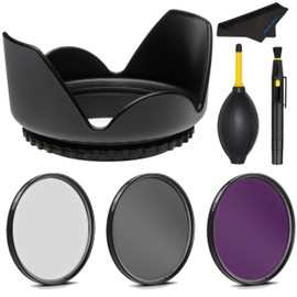 PRO 62mm Filter Kit + PRO 62 mm Tulip Lens Hood for Tamron 18-270mm F/3.5-6.3 Di II VC PZD - 62 mm Polarizing Filter, 62mm UV Filter, 62mm Florescent Filter & 62mm Flower Lens Shade Hood