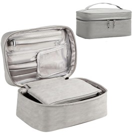 Bolsa de Maquillaje de Gran Capacidad y Impermeable - Cosmetiquera para Maquillaje，Portátil Bolsas de Cosméticos Organizador con Múltiples Compartimentos(Gris)
