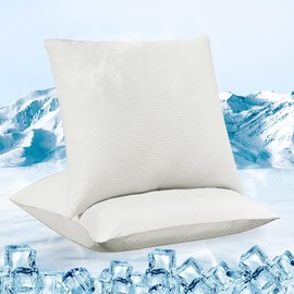 Luxear Cooling Cushion Cover, Set of 2 Elastic Pillow Cases with Arc-Chill Cooling Fibres, Breathable Silky Cushion Covers with Zip, Hair/Skin Friendly Cushion Cover, 80 x 80 cm, Light White