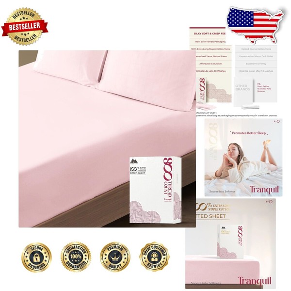 Eco-Friendly 100% Cotton Fitted Sheet - 800 TC, Blush, Perfect