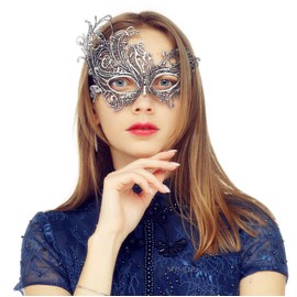 Masquerade Mask for Women Luxury Venetian Mask Women's Lace Eye Mask For Masquerade Party Prom Ball Bar Costume Festival Carnival Mardi Gras (Phoenix Silver)